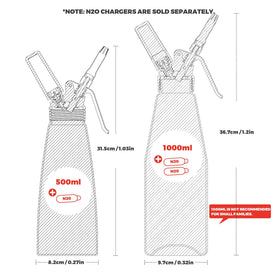 OSJ COOK whipped cream dispenser side view showing compact, easy-to-hold profile for efficient kitchen use
