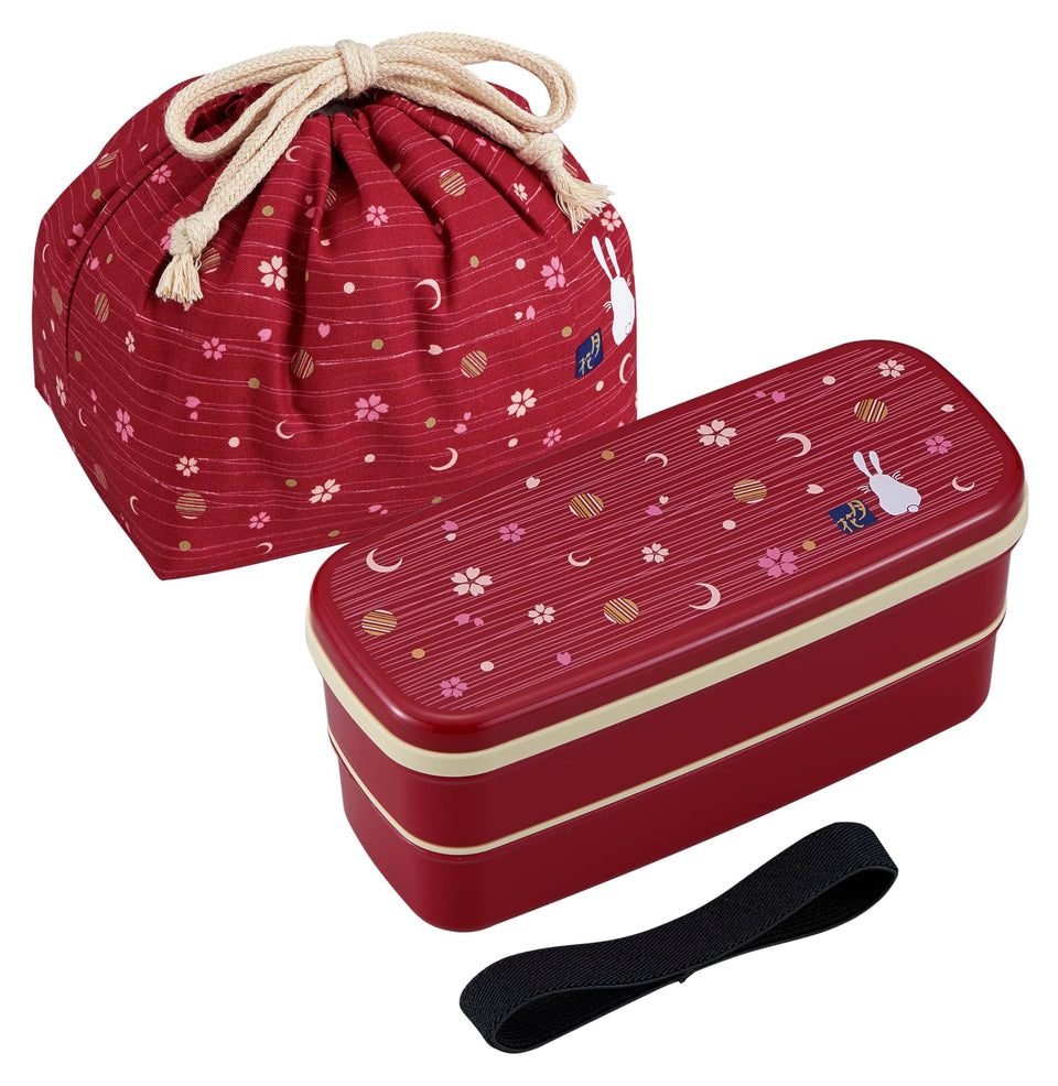 OSK Rabbit Moon Bento Box red with two-tier design for organized meals.