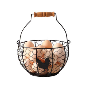 Oskas Fresh Eggs Collecting Basket with Handle on the counter keeps eggs organized and accessible.