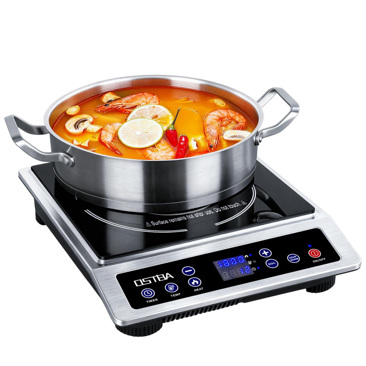 OSTBA 1800W induction cooktop front view for fast, precise heating