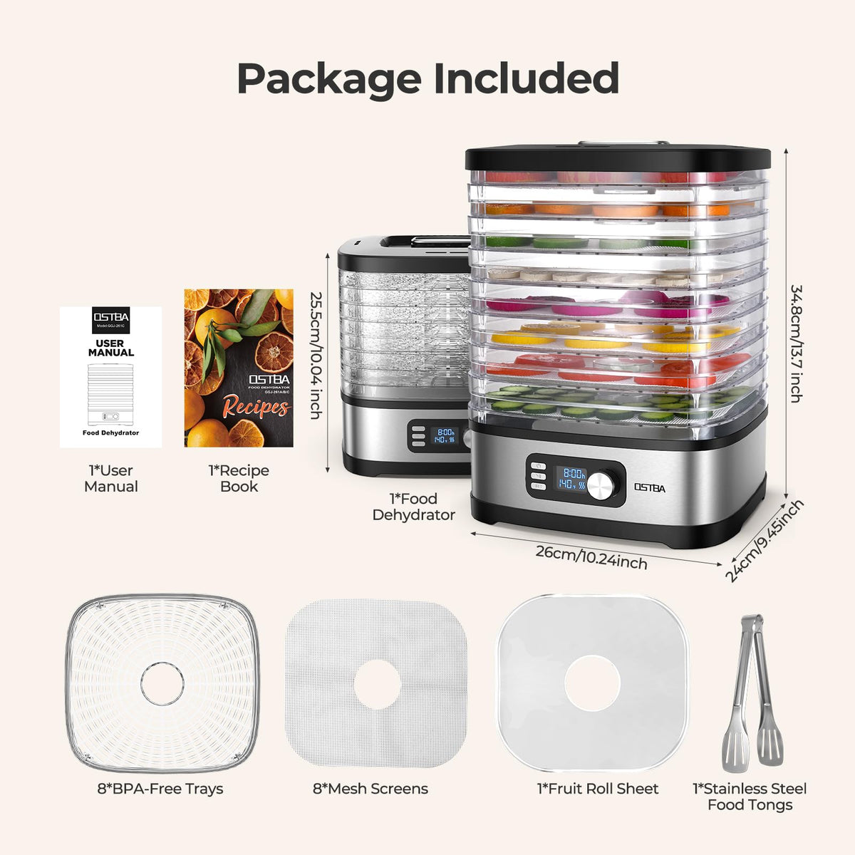 OSTBA dehydrator drying fruits, vegetables, and herbs for healthy snacks