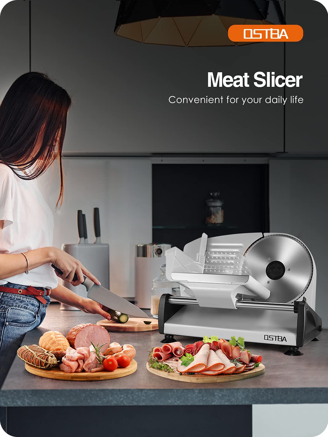 Removable parts allow easy sanitation and storage after slicing.