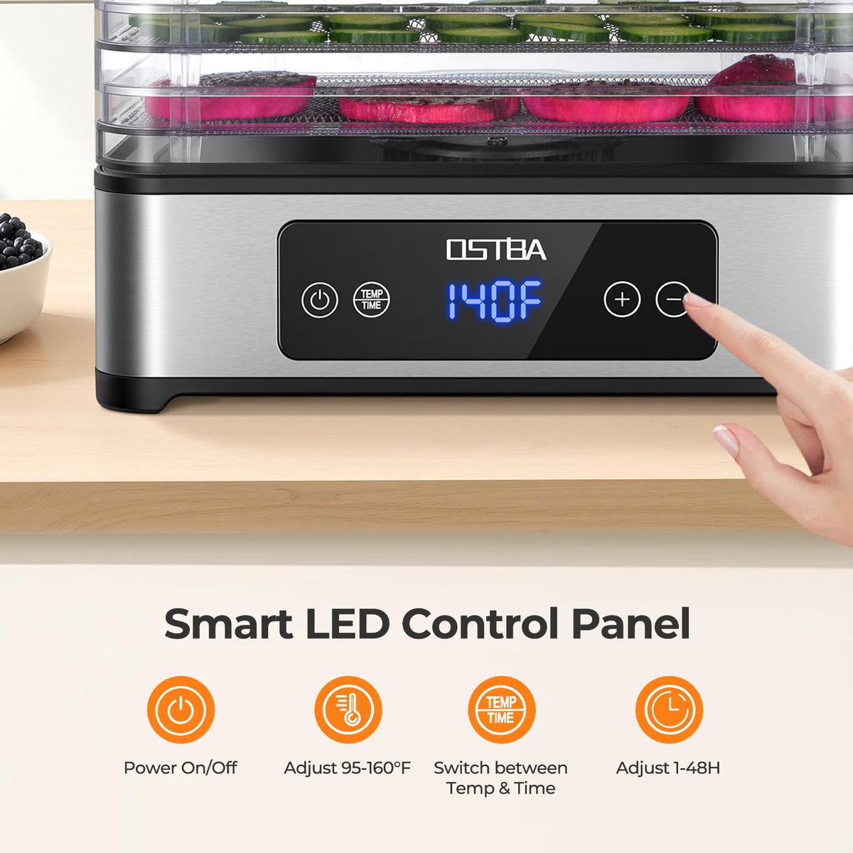 OSTBA 360-degree airflow ensures even drying without rotating trays