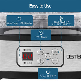 OSTBA food dehydrator digital panel highlights precise temp and timer control