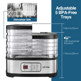 OSTBA dehydrator with fruits on tray for colorful, healthy dried snacks