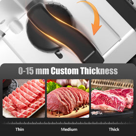 OSTBA slicer offers 0-15 mm thickness adjustment for precise slices.