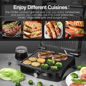 OSTBA Panini Press removable drip tray; grease collection keeps counters cleaner during cooking.