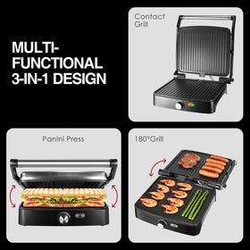 OSTBA Panini Press LED indicators; show power and heat status for precise timing.