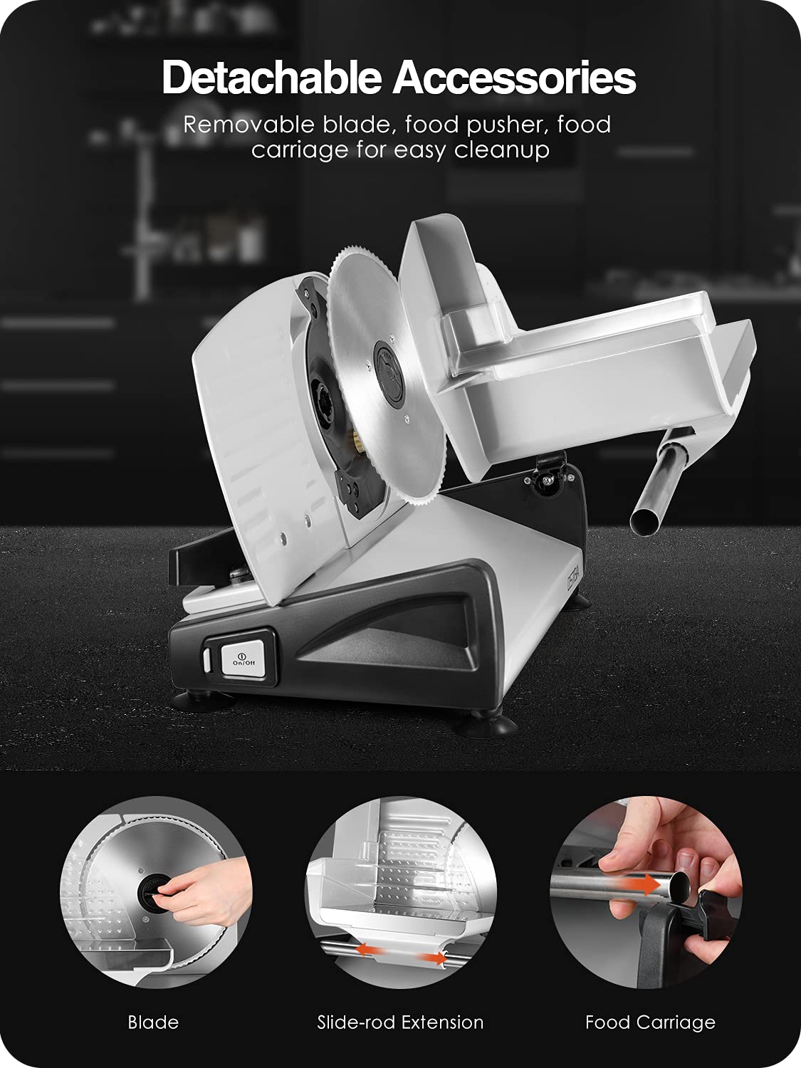 Sharp 7.5-inch blade delivering clean deli meat cuts.