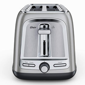 Oster 2-Slice Toaster with removable crumb tray for easy cleanup.