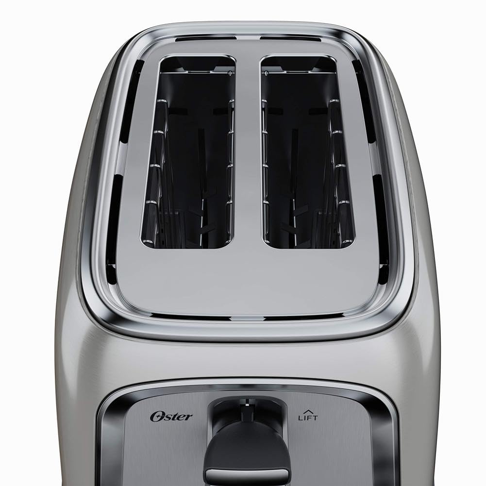 Oster 2-Slice Toaster stainless steel finish adds modern kitchen style.