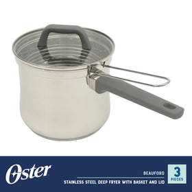 Oster Beauford glass lid sits on pot for monitoring while cooking
