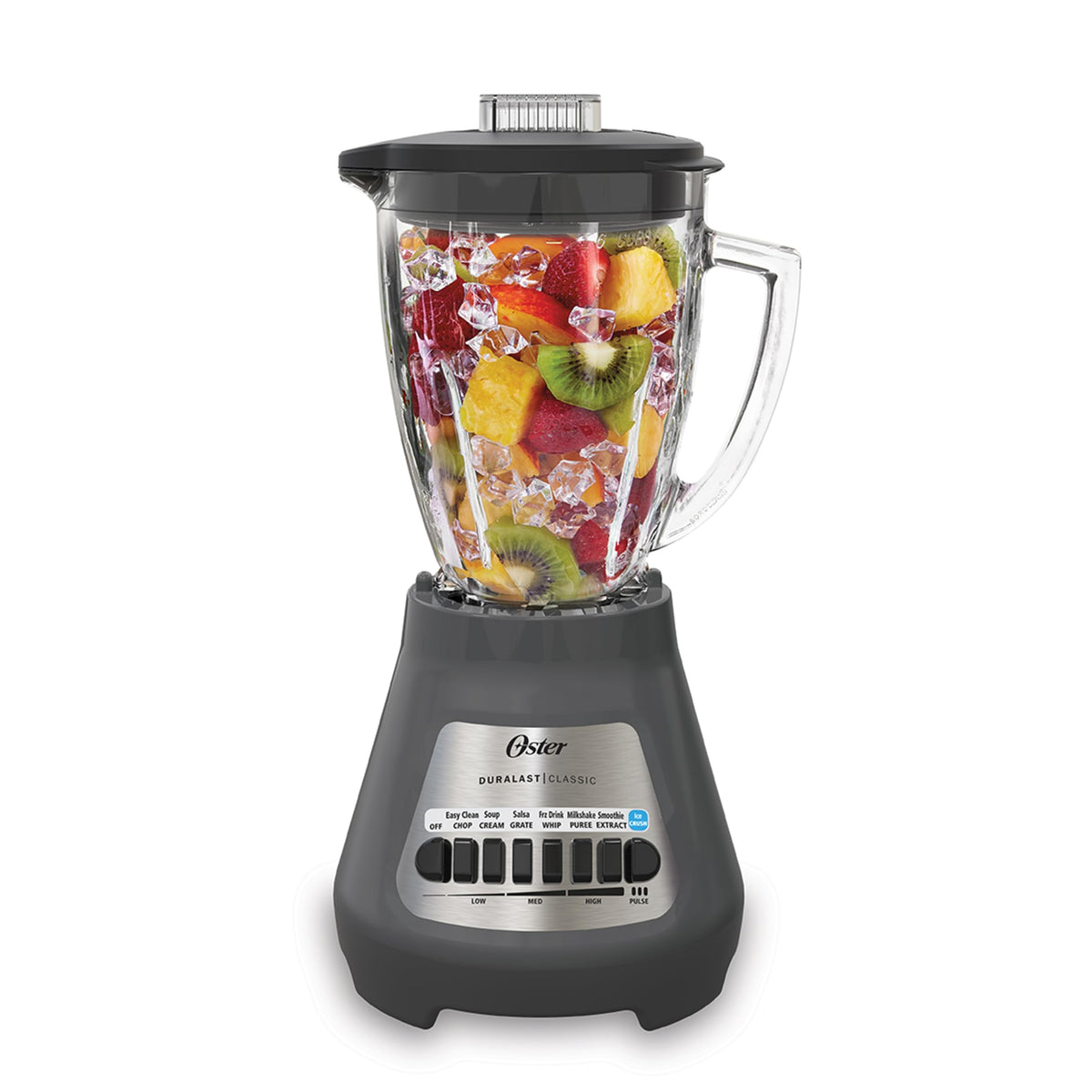 Oster Classic Series blender gray with a 6-cup glass jar for versatile everyday blending.