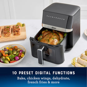 Oster Compact Air Fryer with 10 presets makes quick, versatile meals possible.