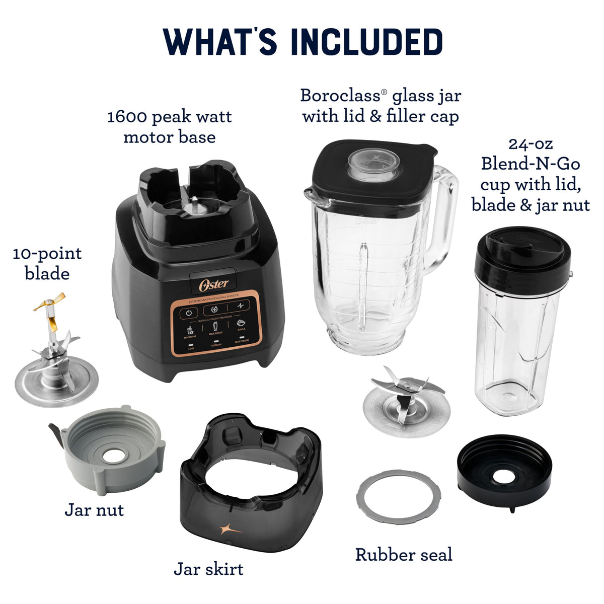 Oster Extreme Mix Blender with a 24oz Blend-N-Go cup for on-the-go beverages.
