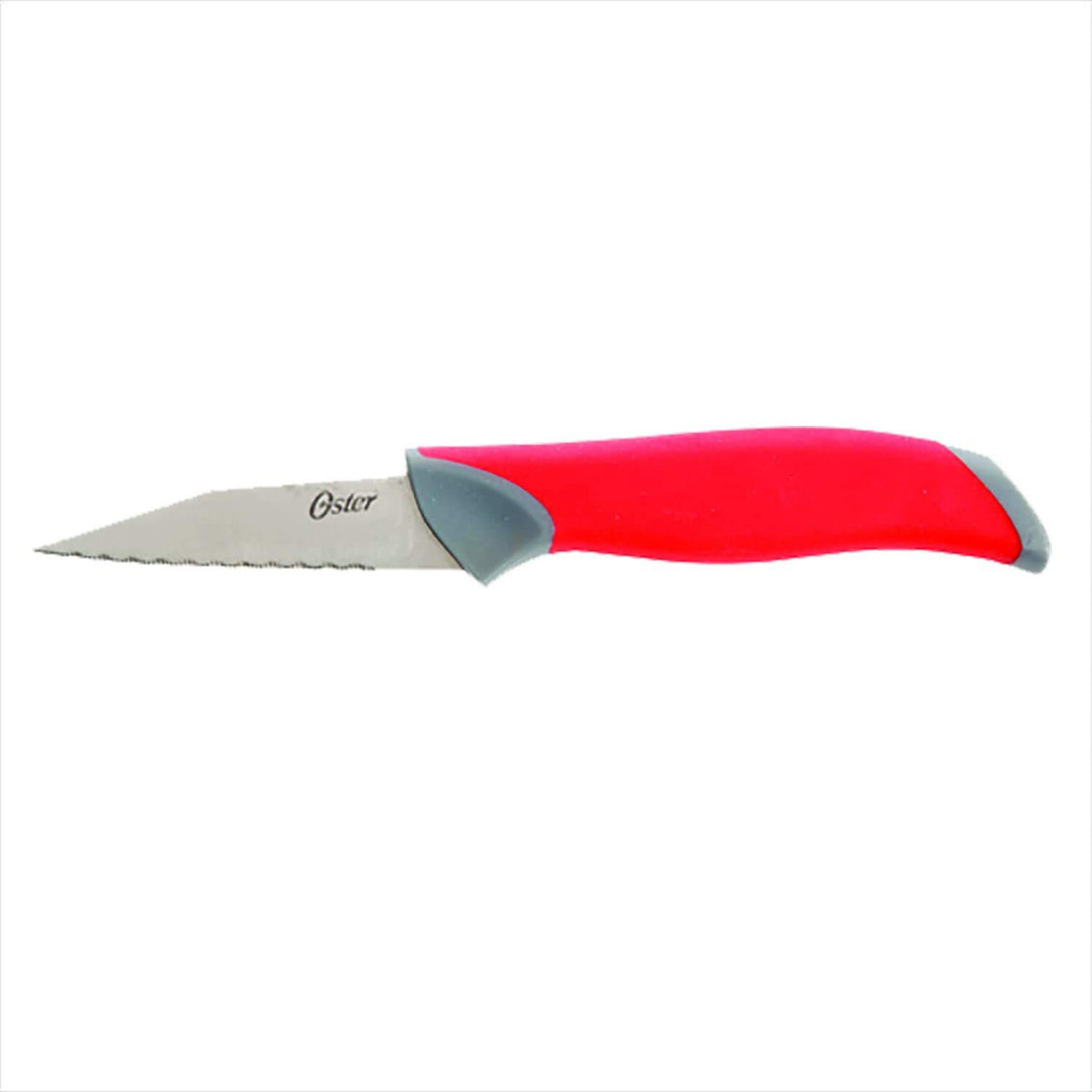 Oster Lindbergh 4.5-inch steak knife in red handle for table-ready portions