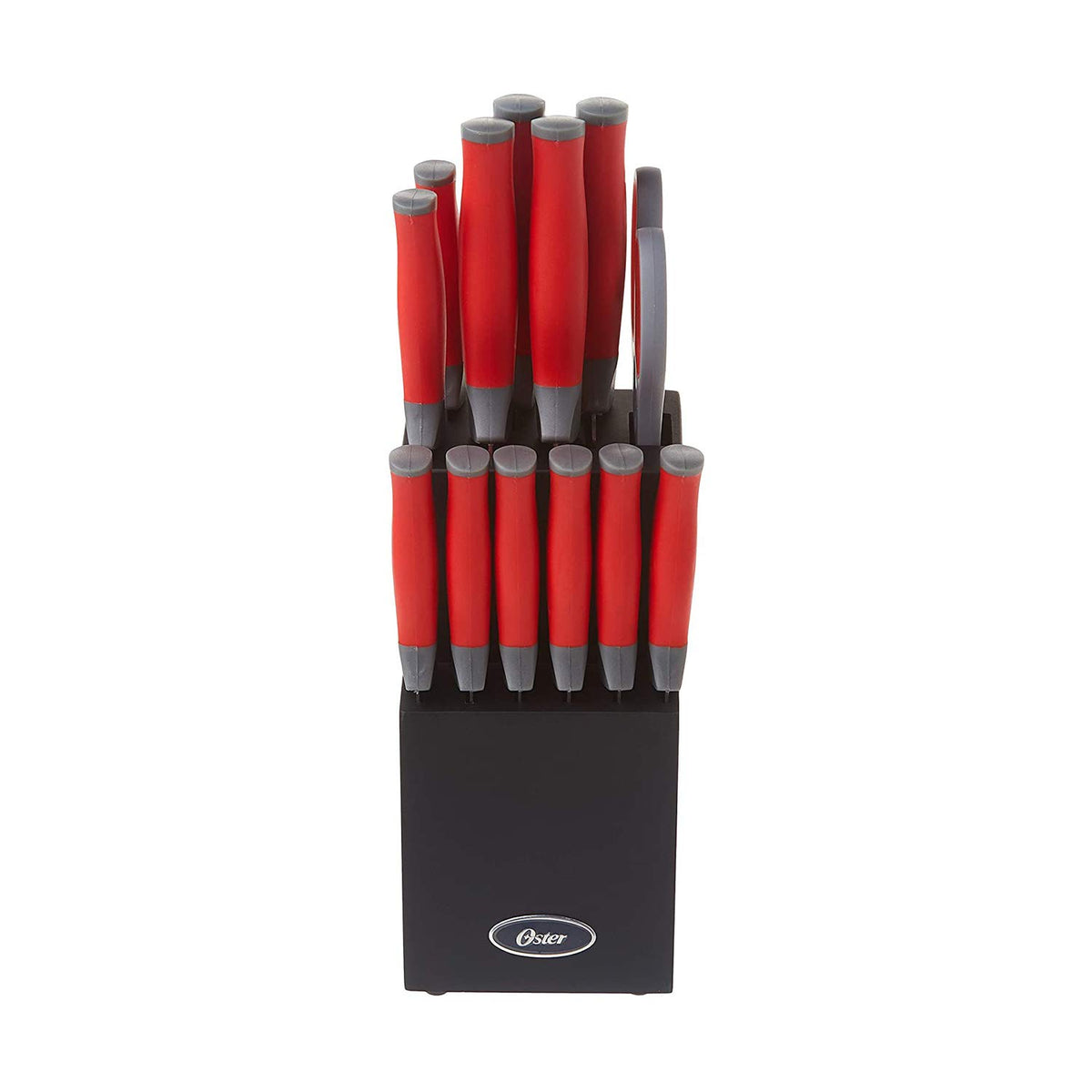 Oster Lindbergh 8-inch chef knife with red handle for precise slicing