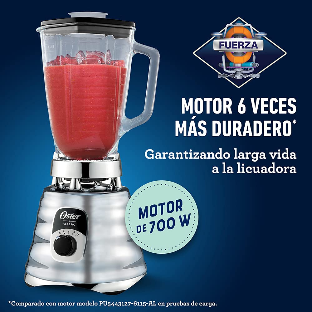 Oster Original 3-Speed Chrome Blender dial control offers easy speed adjustment.