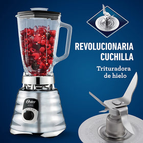 Oster Original 3-Speed Chrome Blender heat-resistant glass jar supports hot ingredients safely.