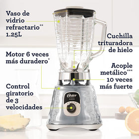Oster Original 3-Speed Chrome Blender compact countertop unit fits most kitchens.