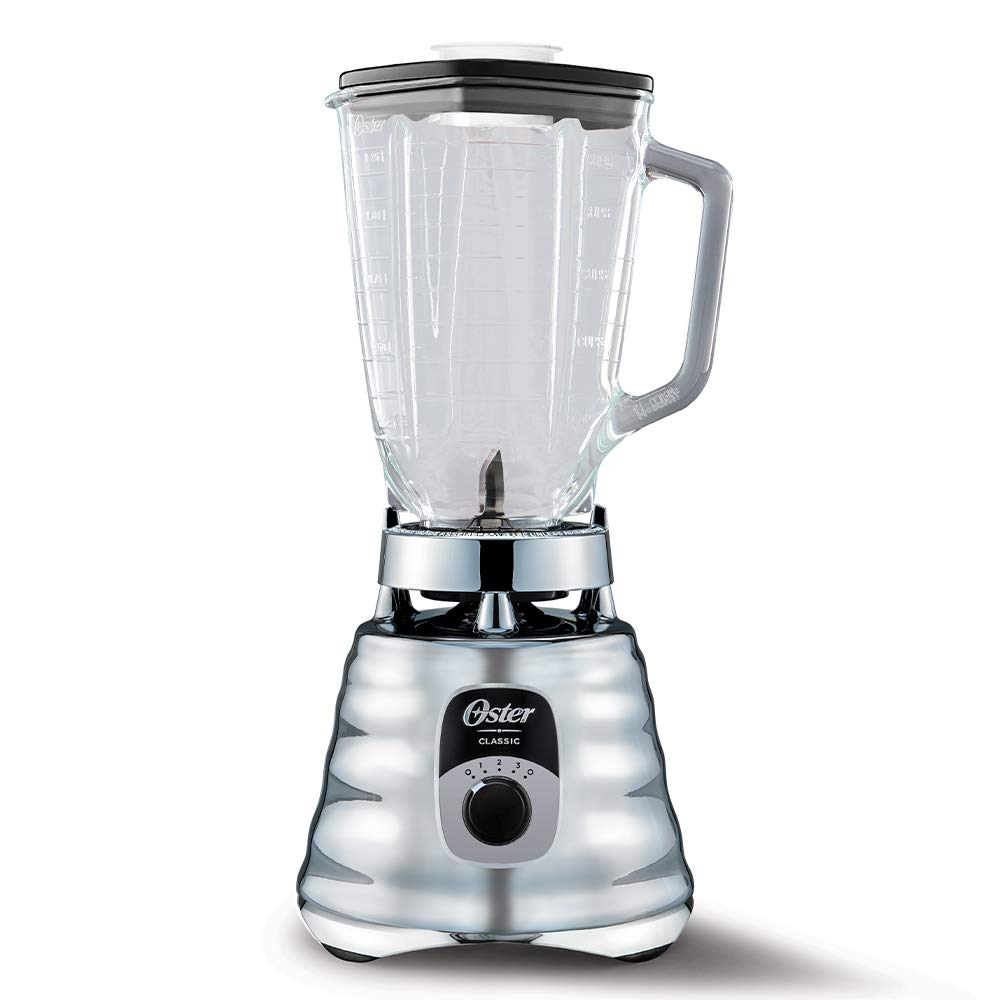 Oster Original 3-Speed Chrome Blender motor delivers steady power for smoothies and sauces.