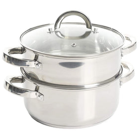 Oster Sangerfield 3-quart Dutch oven with steamer basket ready for multi‑layer steaming