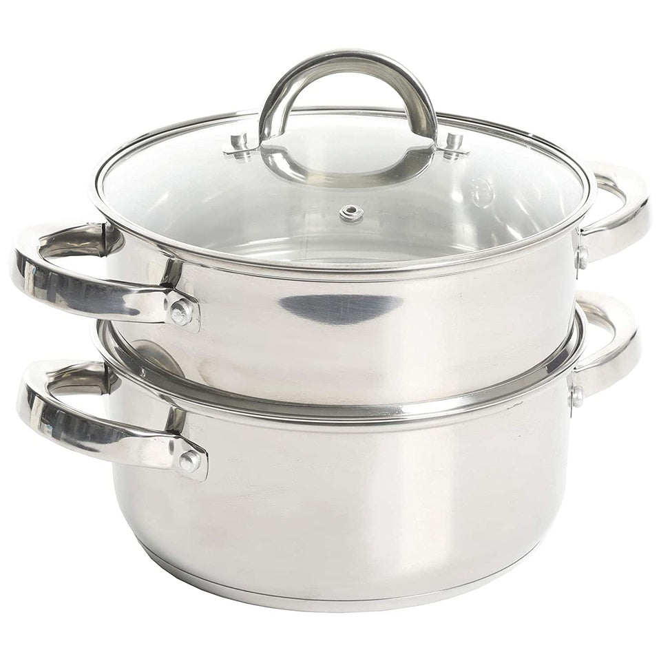 Oster Sangerfield 3-quart Dutch oven with steamer basket ready for multi‑layer steaming