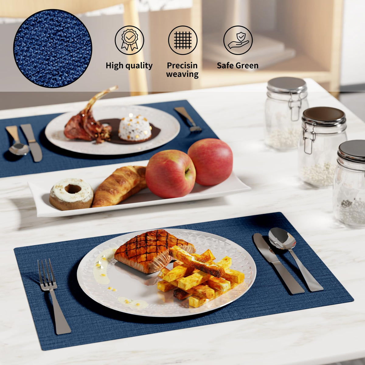 OSUASN navy blue placemats being machine washed for easy care
