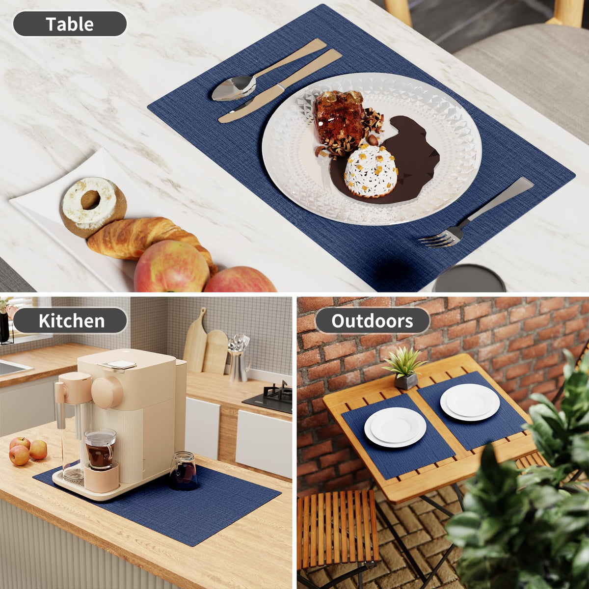 OSUASN navy blue placemats wrinkle-free finish on clean table
