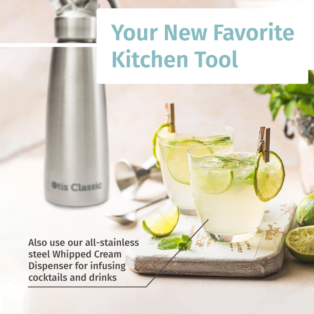 Otis Classic ready-to-use cream in dispenser demonstrates smooth froth for topping desserts