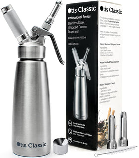 Otis Classic whipped cream dispenser top view highlighting compact 500ml capacity for home dessert prep
