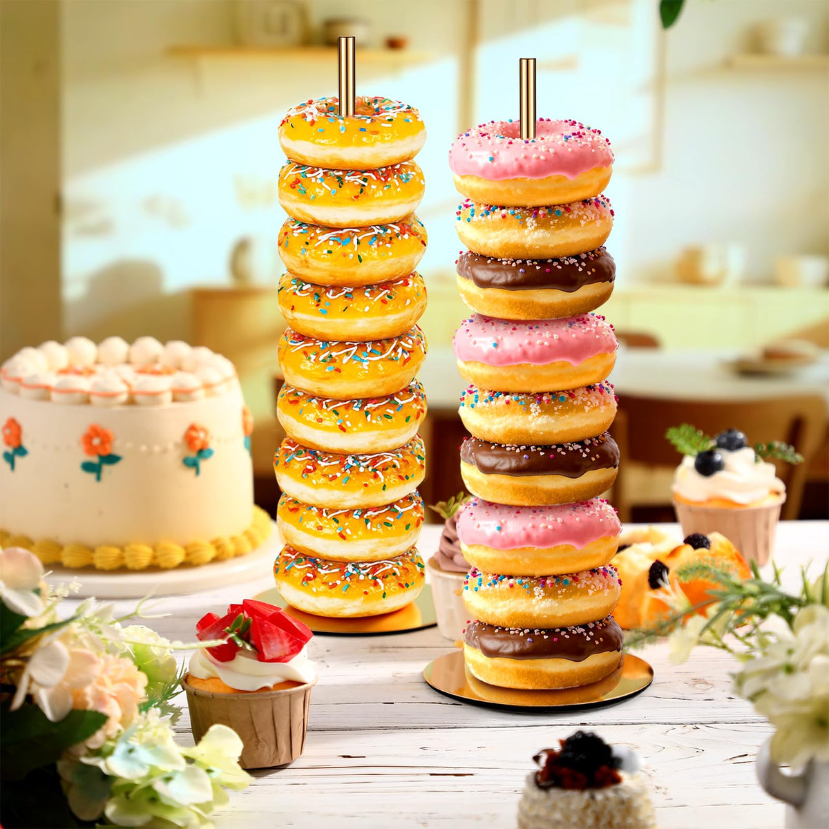 Otoolling gold donut stand elevates dessert table aesthetics