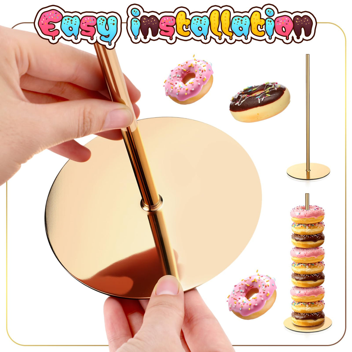 Otoolling donut display in gold adds upscale vibe to weddings