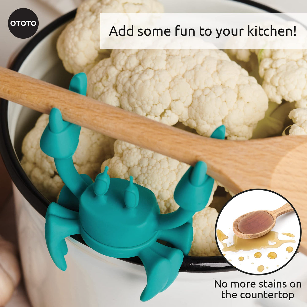 OTOTO Aqua crab heat-resistant design endures high-heat utensil use.