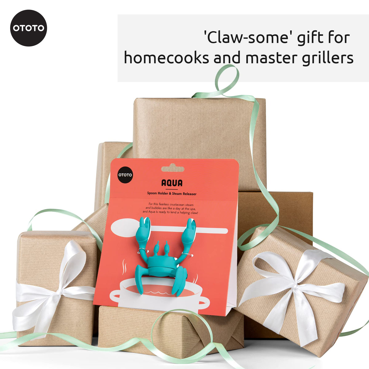 OTOTO Aqua crab steam release helps vent moisture while utensils rest.