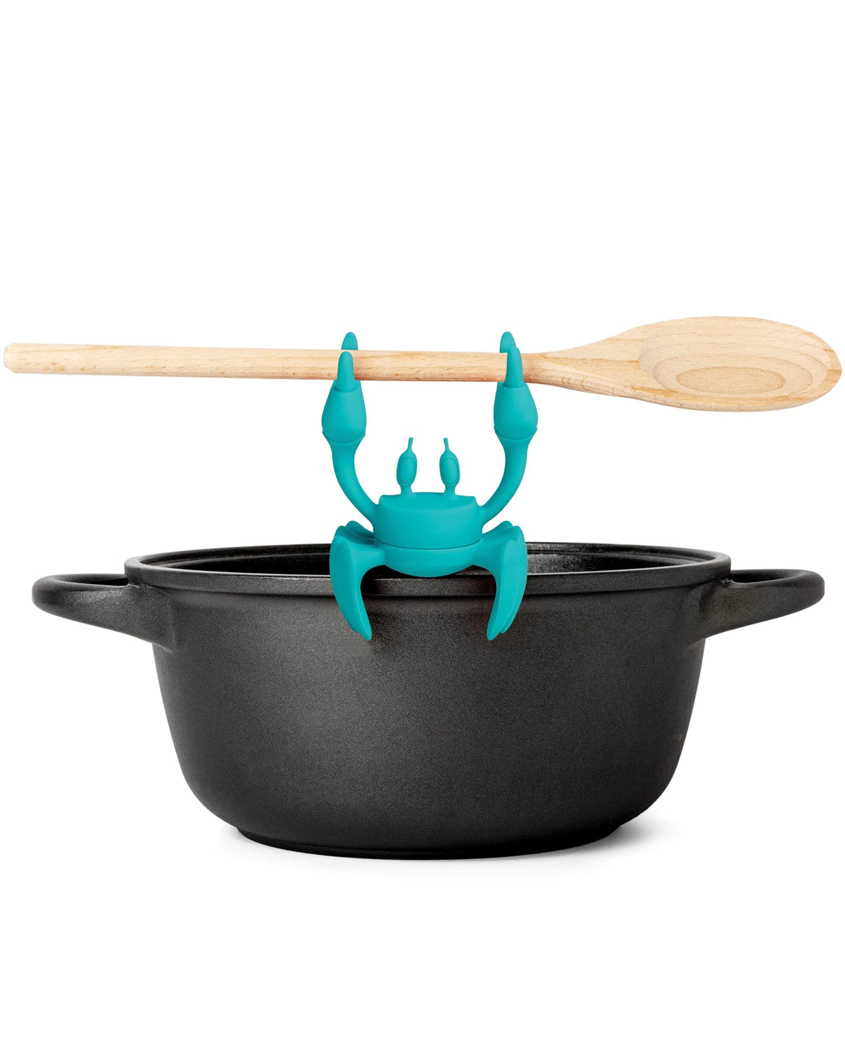 OTOTO Aqua the Crab utensil rest keeps spoons clean and organized on the kitchen counter.