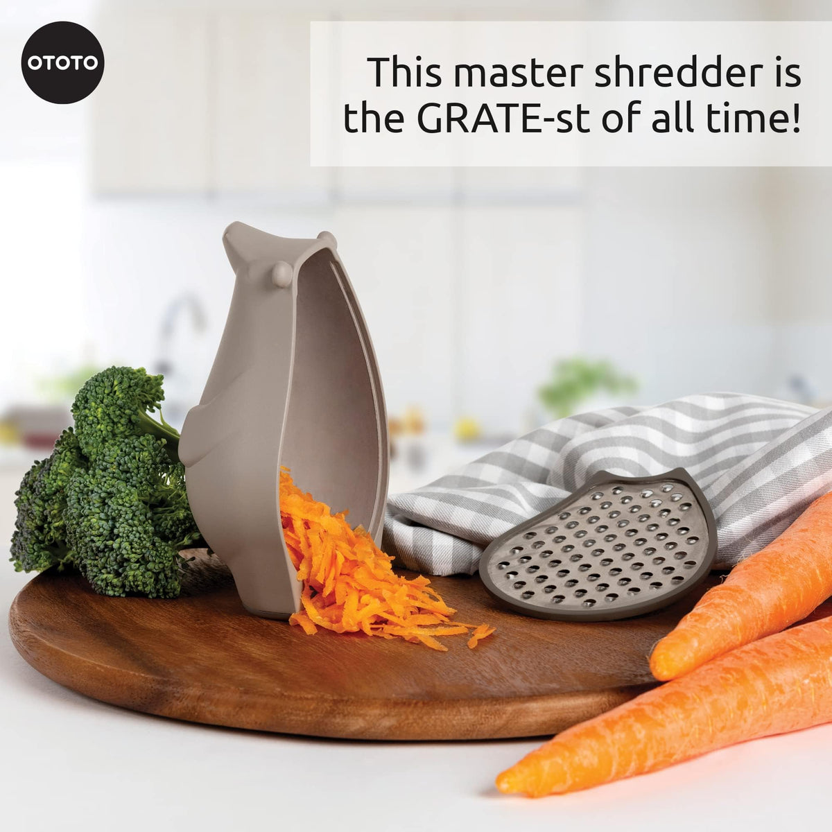 OTOTO Barry the Bear grater shredding vegetables for quick, mess-free prep