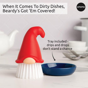 Beardy in a sink scene adds whimsy during daily dish duty.