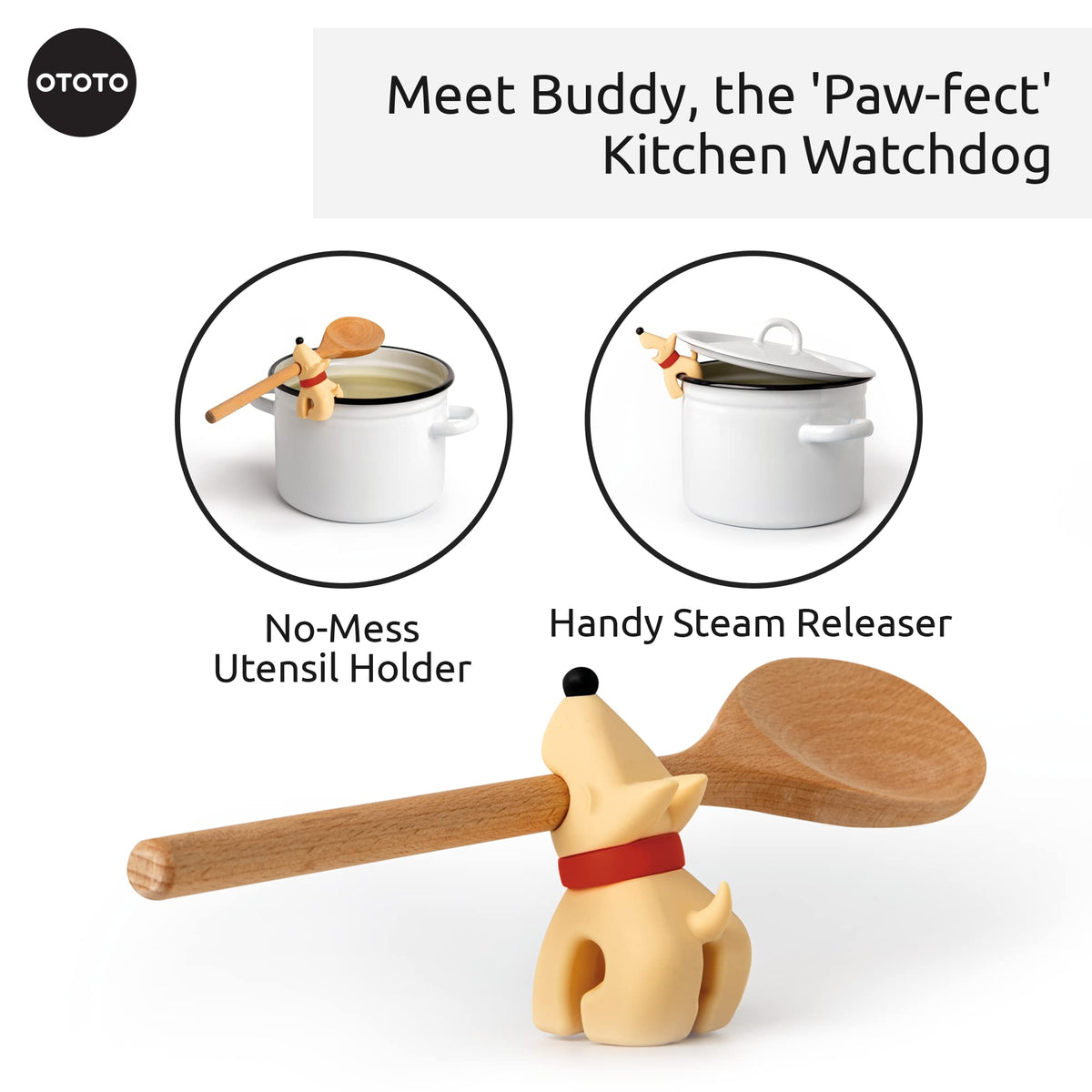 OTOTO Buddy dog-spoon-rest adds playful charm and keeps utensils off surfaces