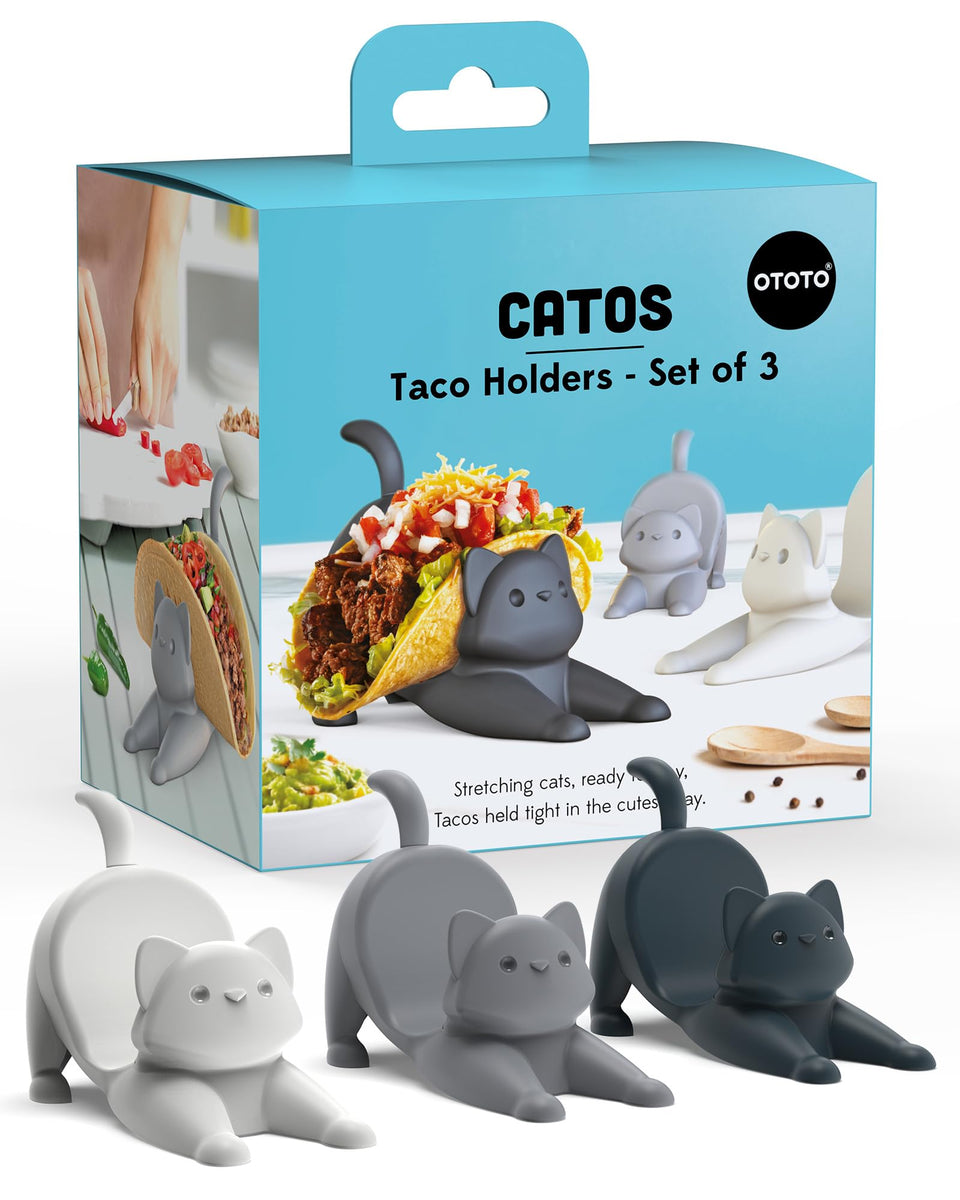 OTOTO Catos taco holder trio keeps shells upright for tidy filling.