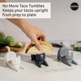 OTOTO Catos taco tray for three tacos simplifies serving and topping.
