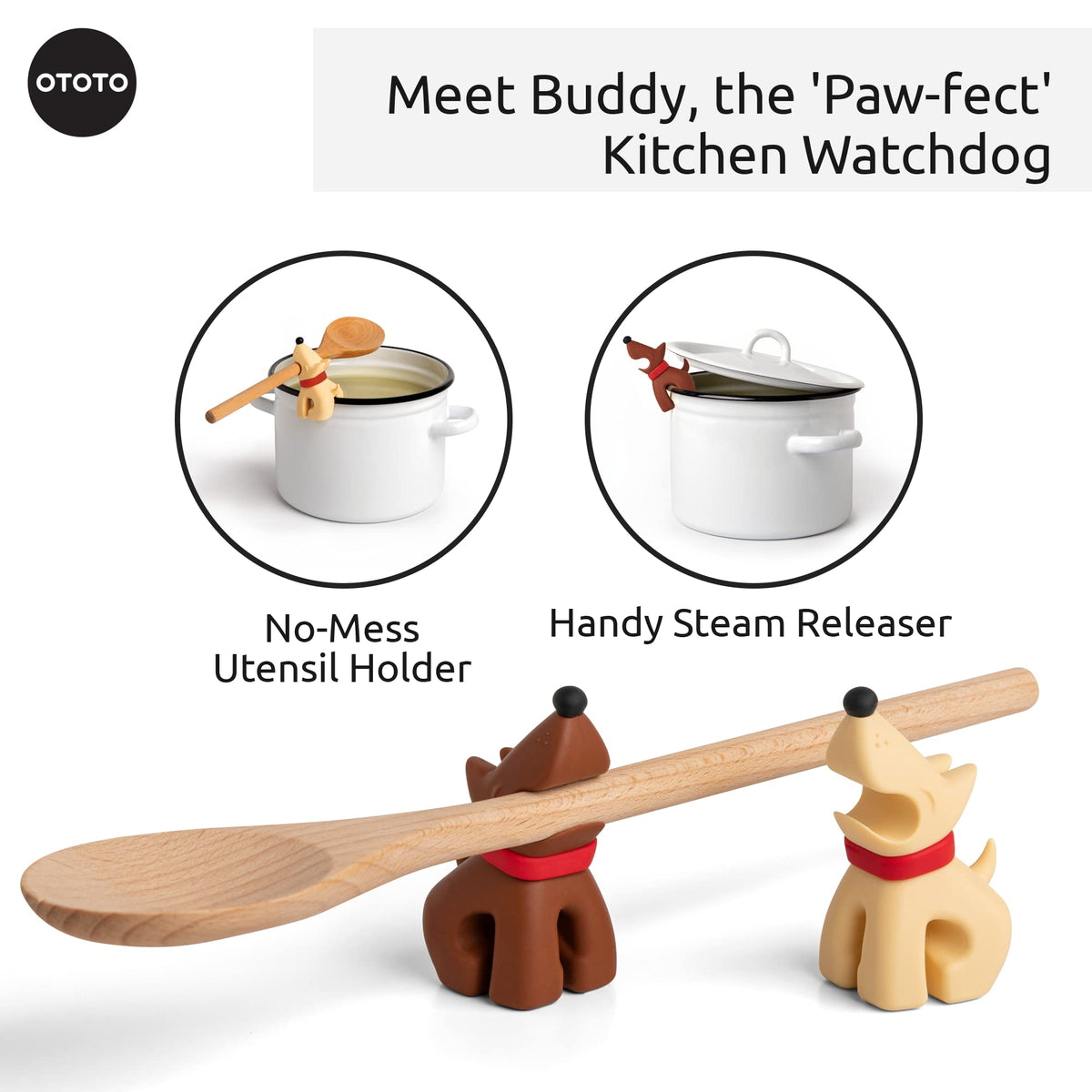 OTOTO doggos spoon rest on counter keeps ladles organized and clean.
