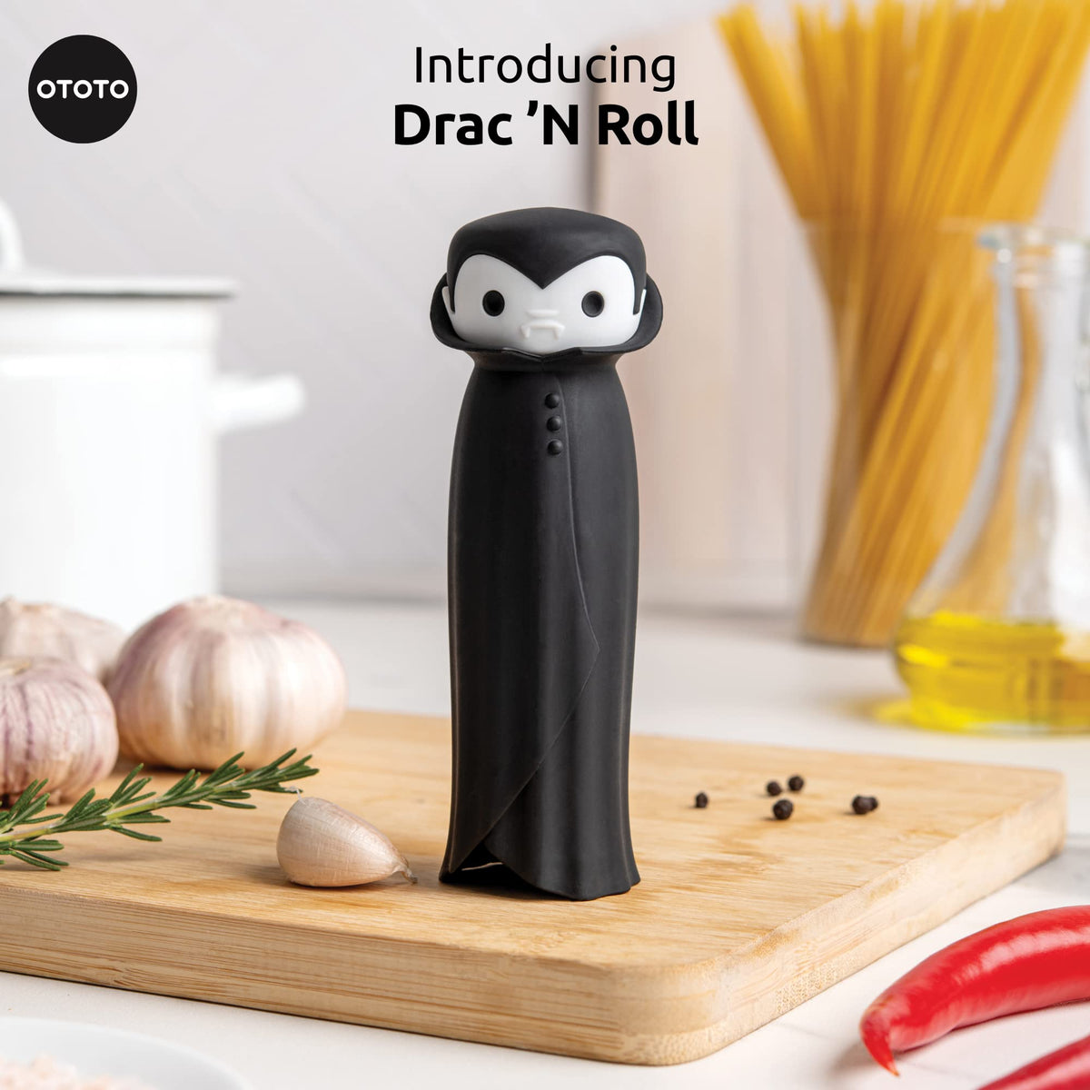 OTOTO Drac N' Roll silicone garlic peeler tube simplifies garlic prep with rolling