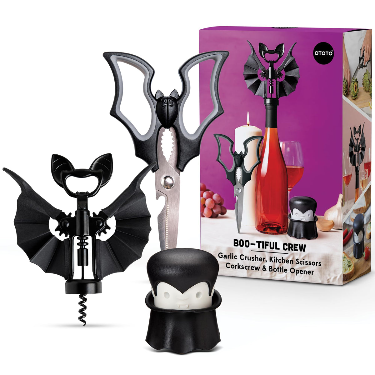OTOTO Elizabat kitchen scissors with bat design for precise cuts and Halloween vibes