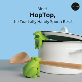 HopTop frog-mouth spoon rest holds your spoon while you stir.