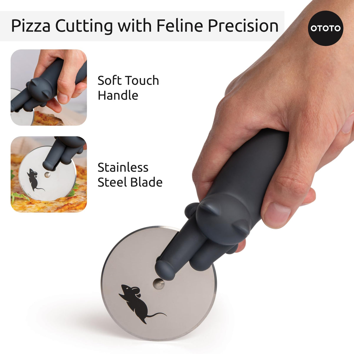 Cat-inspired design adds fun to the pizza night ritual.