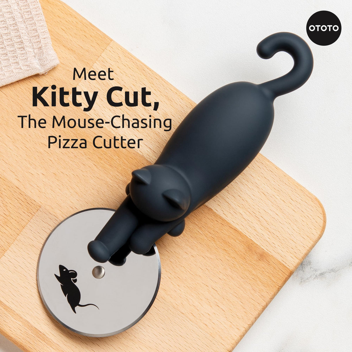 Kitty Cut stainless steel blade delivers clean, even slices.