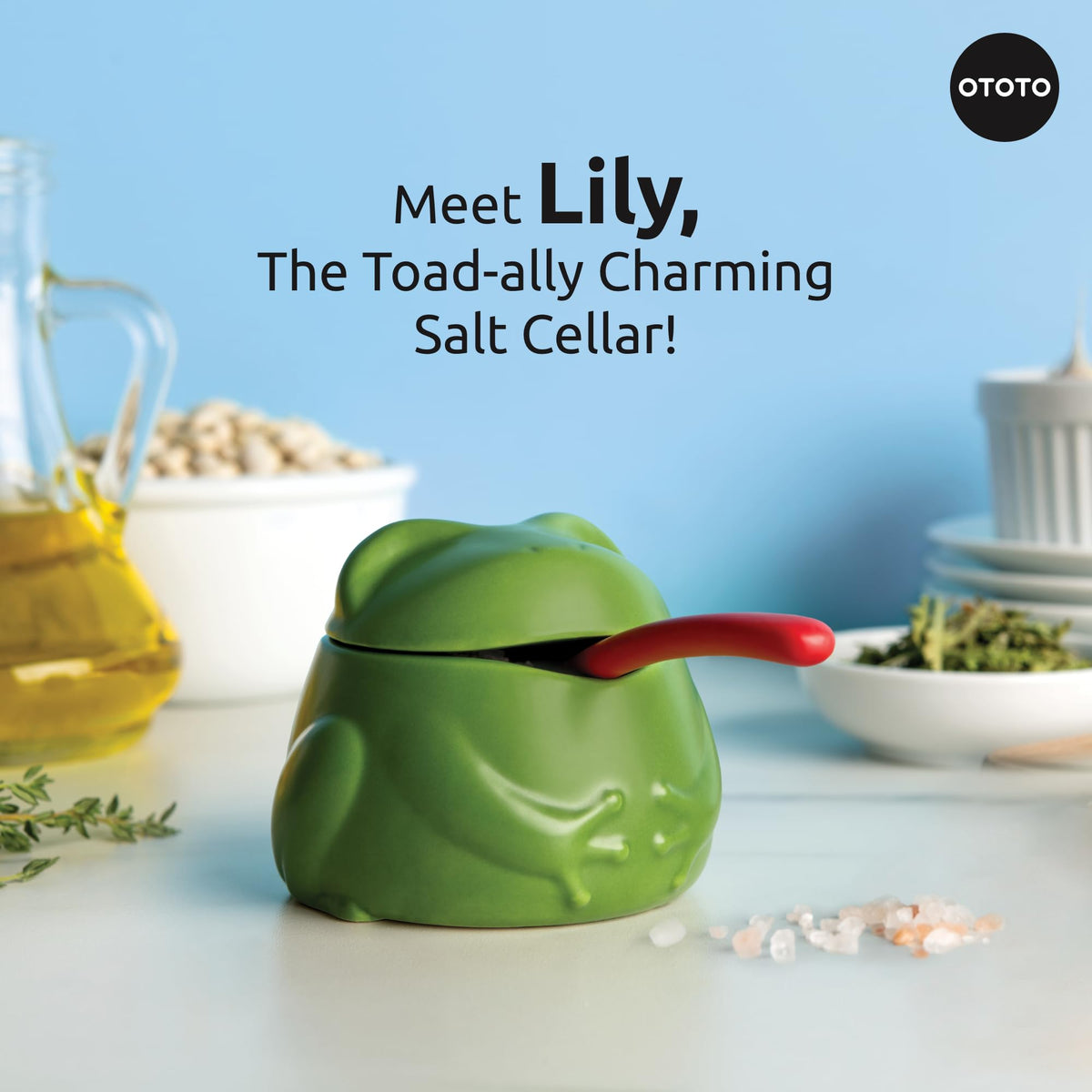 OTOTO Lily 6oz capacity holds salt, sugar, or spices for quick seasoning.