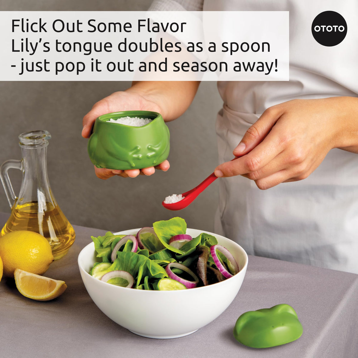 OTOTO Lily ceramic salt holder is BPA-free and dishwasher-safe for easy cleaning.