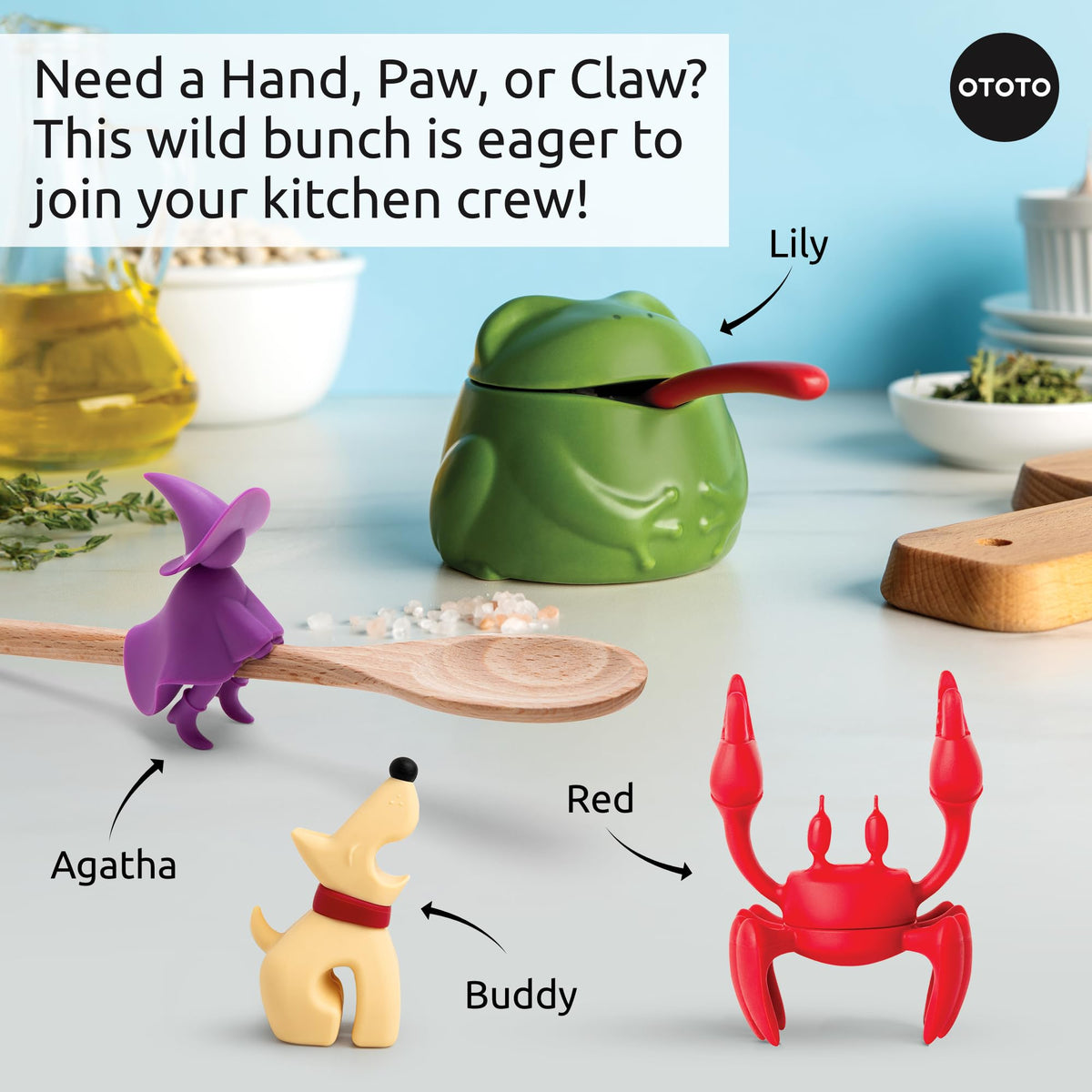 OTOTO Lily gift-ready frog salt cellar makes a fun, functional kitchen accessory.
